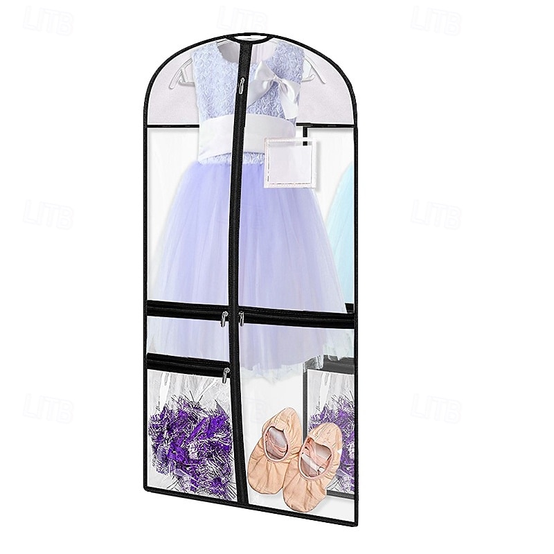 Garment Bag for Kids Dance Costumes, Clear PVC Thick Waterproof Hanging Clothes Cover with Accessory Pockets, Dustproof Storage Bag for Closet or Competitions