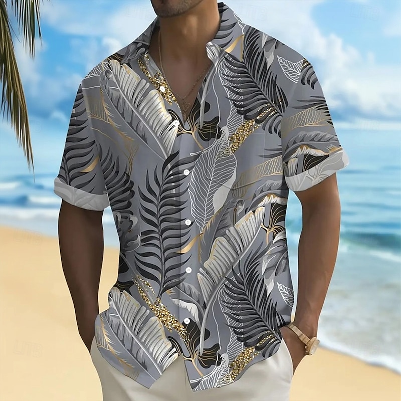 Men's Coconut Palm Tropical Plants Shirt Summer Hawaiian Shirt Button Up Shirt Short Sleeve Hawaiian Vacation Holiday Beach Wear Summer Spring Turndown 3D Print Collared Shirts Front One Pocket Blue4