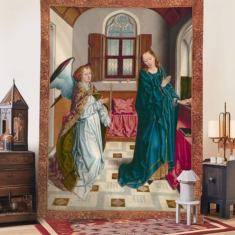 Medieval Tapestry Middle Age Tapestry Gothic Art Large Tapestry Mural Decor Photograph Backdrop Blanket Curtain Home Bedroom Living Room Decoration The Annunciation2
