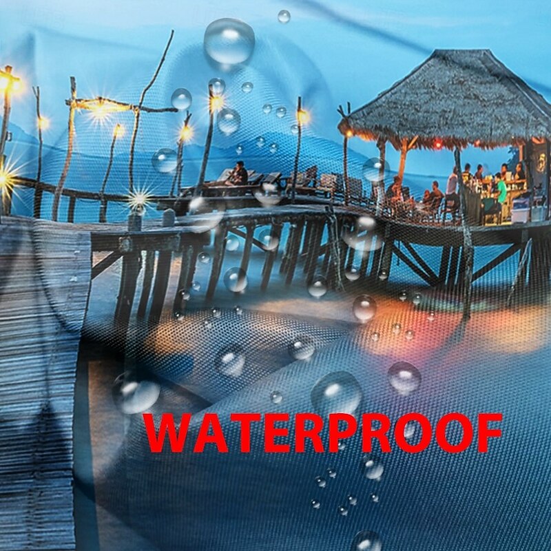 Waterproof Outdoor Curtain Privacy, Sliding Patio Curtain Drapes, Pergola Curtains Grommet 3D Ocean Vacation Landscape For Gazebo, Balcony, Porch, Party, 1 Panel4