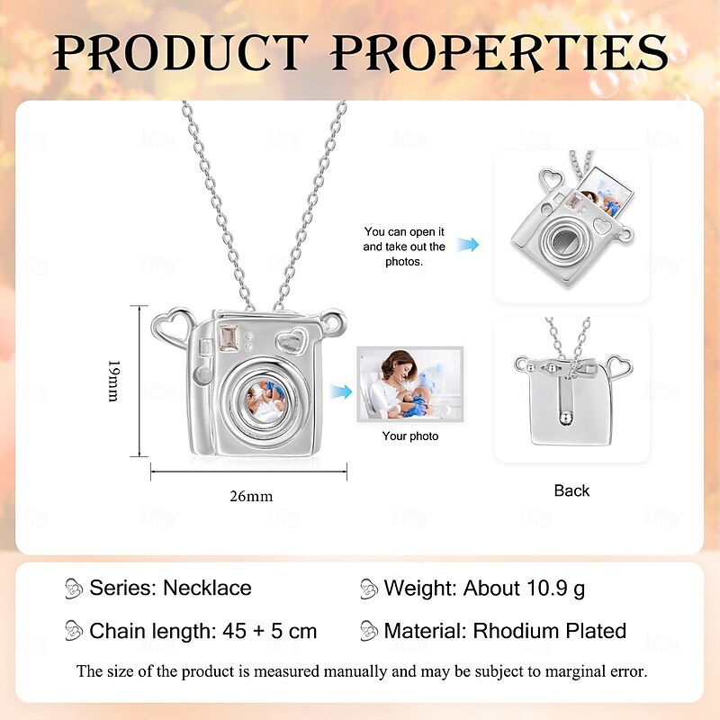 Personalized Photo Camera Necklace, Custom Best Gift for Her, Unique Personalized Jewelry for Mom, Wife, or Girlfriend – Perfect for Mother's Day, Valentine's Day, Christmas,2