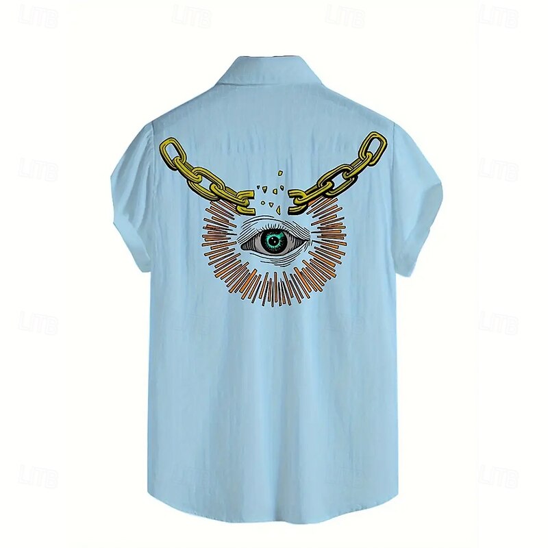 Men's Novelty Fish Alien Shirt Summer Hawaiian Shirt Button Up Shirt Short Sleeve Hawaiian Vacation Holiday Beach Wear Summer Spring Turndown 3D Print Collared Shirts Blue3