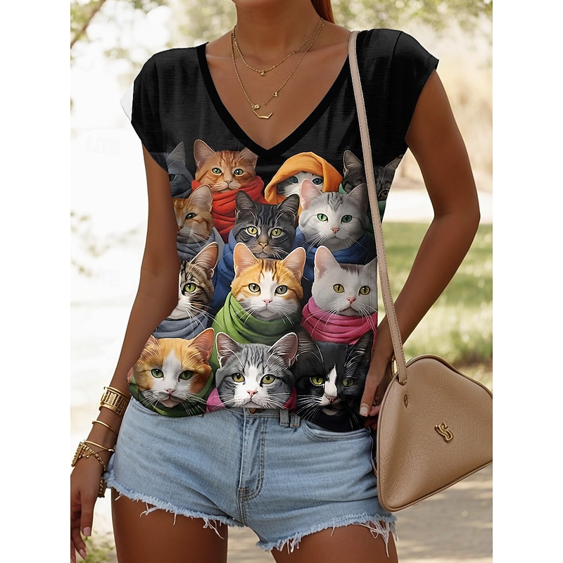 Women's Blouse Leaf Animal Cat Tropical Stylish Casual Sleeveless Strap Regular Tops Daily Print Black White Yellow Summer Spring2