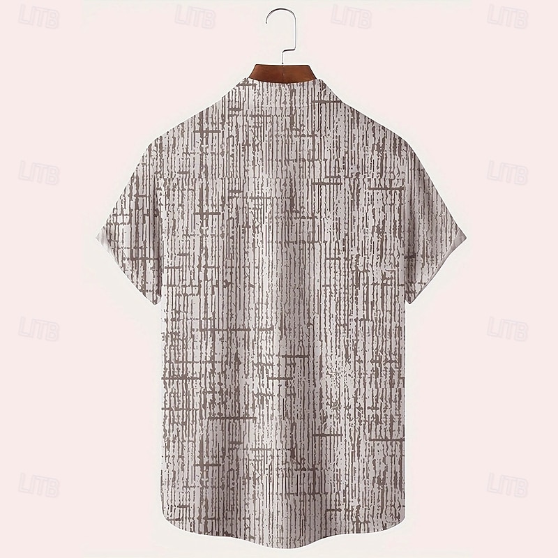 Men's Geometric Grid / Plaid Shirt Casual Shirt Button Up Shirt Short Sleeve Fashion Casual Vacation Holiday Streetwear Summer Turndown 3D Print Front One Pocket Linen Like Shirt Pink Blue Purple2