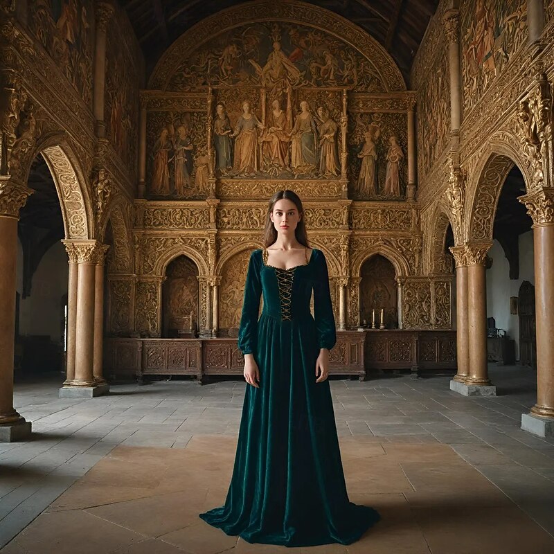 Retro Vintage Medieval Renaissance Dress Prom Dress Queen Viking Fancy Dress Women's Celtic Royal Halloween Carnival Performance Party LARP Adults' Dress2