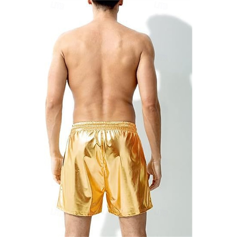 Retro Vintage 1980s Shorts Disco Shiny Latex Patent Metallic Plain Fancy Dress Men's Halloween Carnival Pride Parade Pride Month Adults' Shorts Summer2