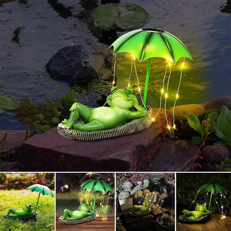 1 Pc outdoor solar waterproof umbrella lying flat frog decorative light ornament light courtyard garden lawn path landscape light cute design3