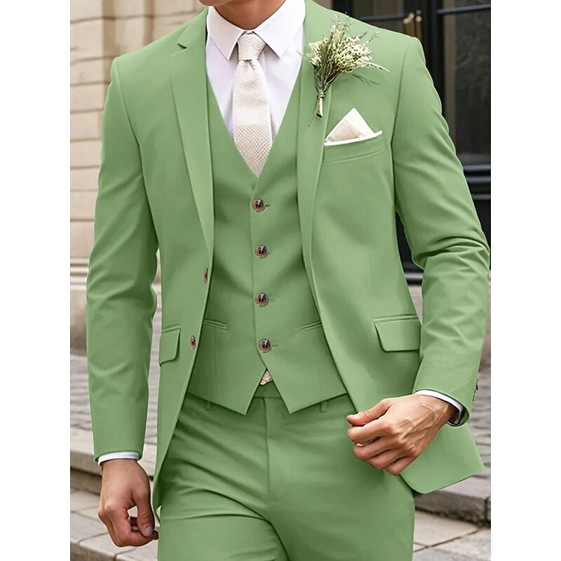 Men's Wedding Business Suits Notch Lapel Black Light Grey Formal Solid Colored Standard Fit 3 Piece Single Breasted Two-buttons3