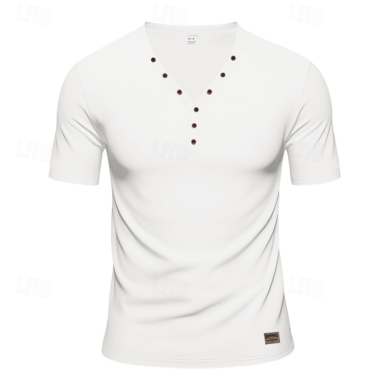 Men's T Shirt Henley Shirt Tee Short Sleeve Shirt Short Sleeve V Neck Summer Plain Fashion Designer Basic Plain Vacation Street Going out White Black Light Blue Top Tee for Men4