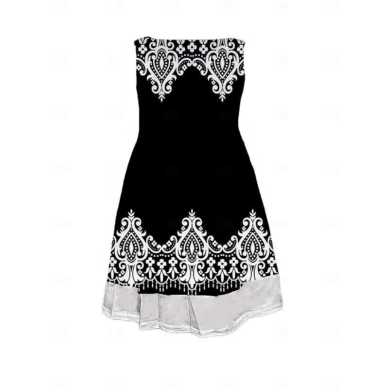 Women's Midi Dress Tank Dress Fashion Classic Outdoor Daily Weekend Regular Fit Graphic Geometric Sleeveless Crew Neck Black And White Spring Fall2