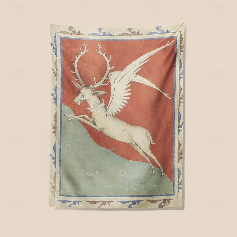 Medieval Tapestry Middle Age Tapestry Gothic Art Large Tapestry Mural Decor Photograph Backdrop Home Bedroom Living Room Decoration Cerf blanc ailé représentant le jeune Charles VI4
