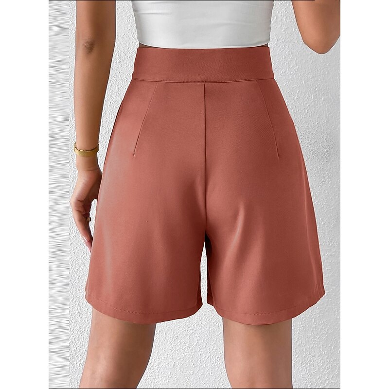 Women's Shorts Baggy Pants Chinos Shorts Fashion Streetwear Basic Knee Length High Waist Plain Pocket Elastic Waistband Comfy Soft Comfortable Micro-elastic Outdoor Street Black White Red Brown3