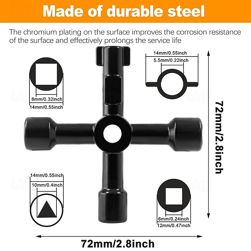 2 Pieces 4-Way Multi-Functional Utilities Key Stopcock Key for Electric Water Gas Meter Box Cupboard Cabinet Opening2