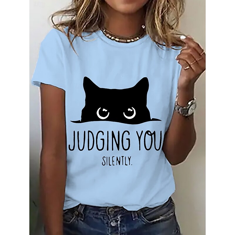 Women's T Shirt Graphic Animal Cat Stylish Modern Casual Short Sleeve Crew Neck Round Neck Regular Tops Daily Going out Weekend Print Black Pink Blue Sky Blue Gray Summer Spring4