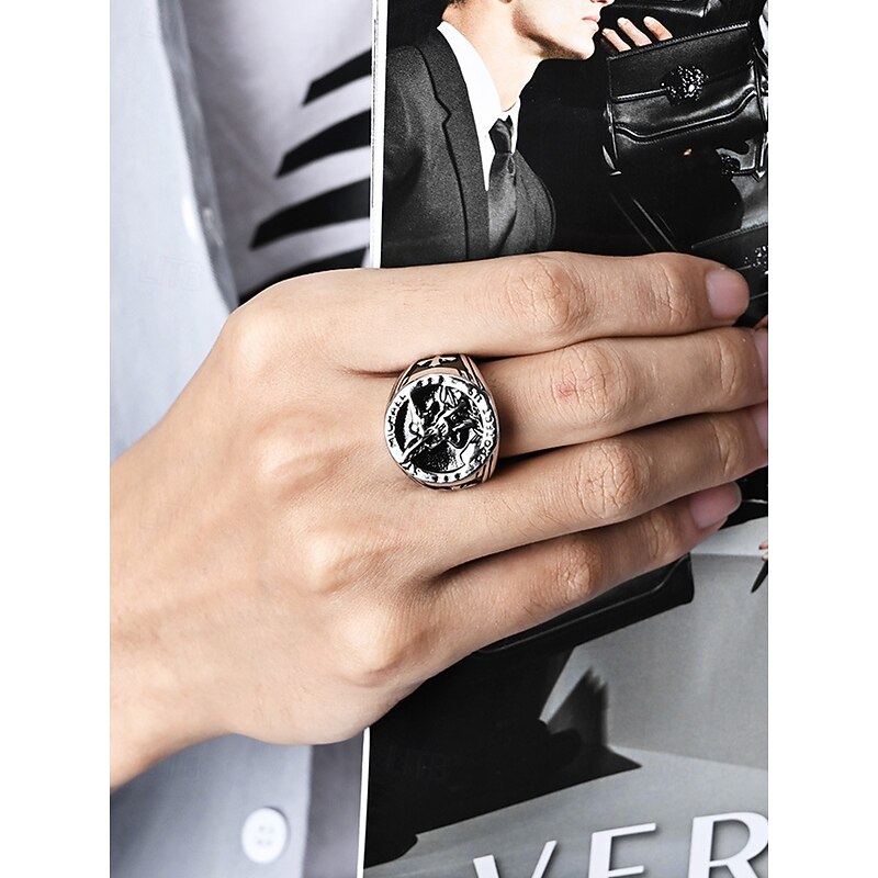 St. Michael Protect Us Ring for Men – Stainless Steel Religious Signet Ring, Vintage Catholic Jewelry for Faith, Protection and Everyday Wear2