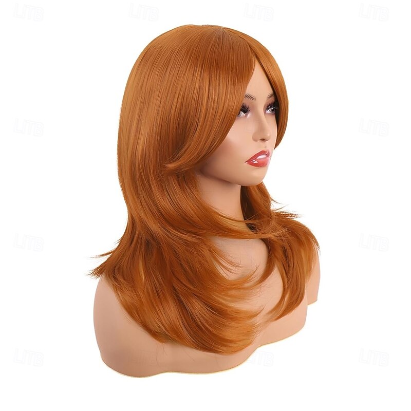 Long Layered With Bangs Straight Synthetic fiber Shoulder Length Hair for Daily Use or Party Wig2