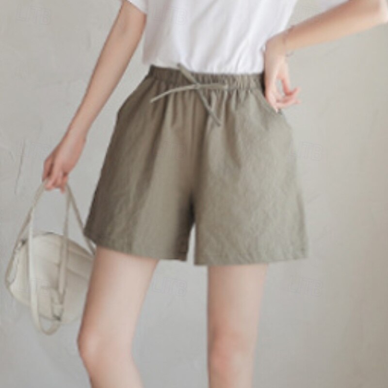 Women's Cotton Linen Shorts Shorts Slacks Streetwear Casual Short Natural Plain Pocket Elastic Drawstring Design Comfy Outdoor Outdoor Holiday Forest Green Rust Navy Sapphire Blue Summer Regular Fit2