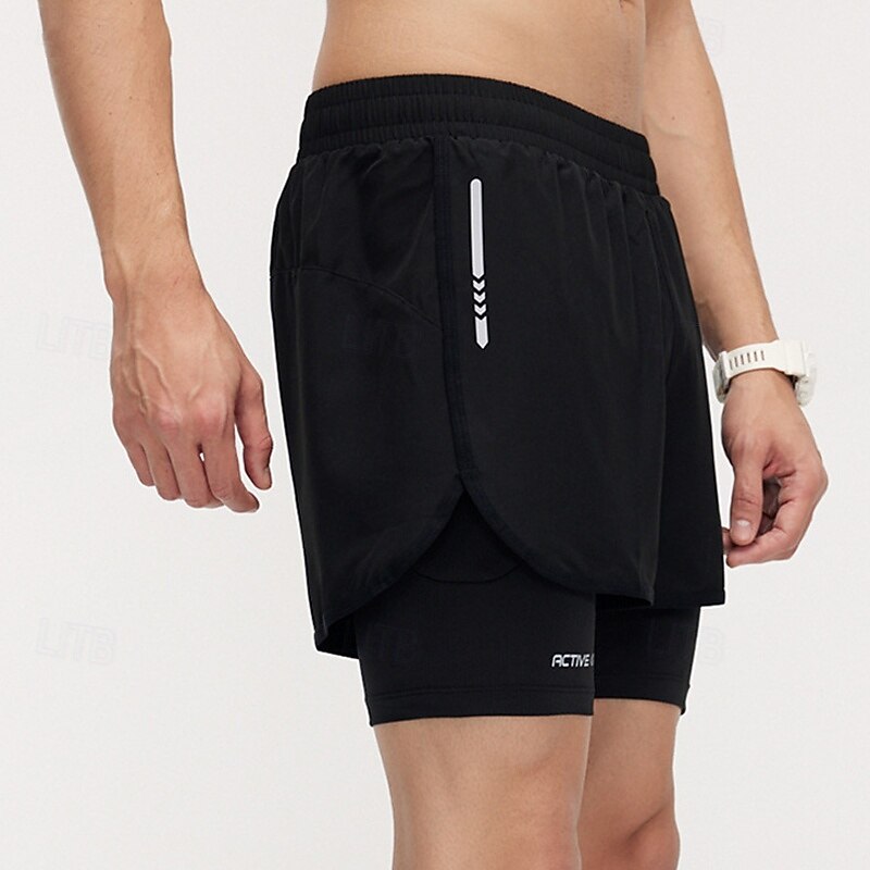 Men's Running Shorts sport shorts Outdoor Regular Fit Quick Dry Lightweight Breathable Shorts Elastic Waist 2 in 1 Dark Grey Black Camping / Hiking Hunting Climbing S M L XL2