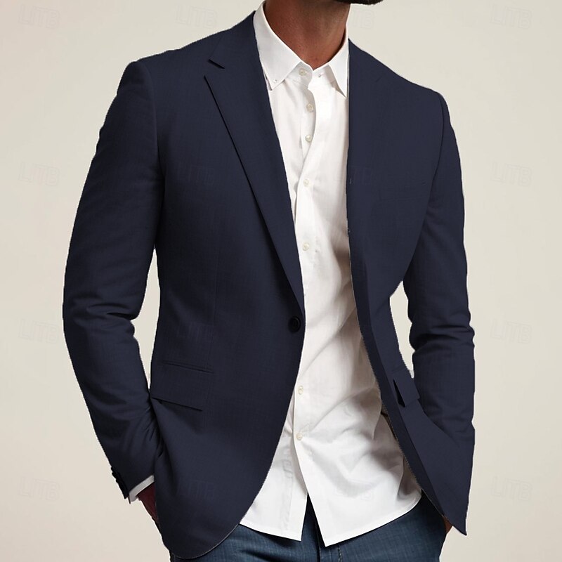 Men's Blazer Jacket Sport Coat Notch Collar Fashion Solid Colored Blazer Navy Blue Light Grey Standard Fit Single Breasted One-button4