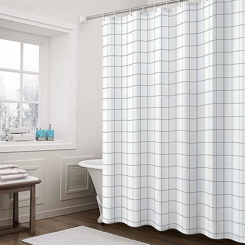 Shower Curtain with Hooks 180cm*180cm(70"*70") Polyester Machine Washable Waterproof Leaf Plant Simple Pattern4
