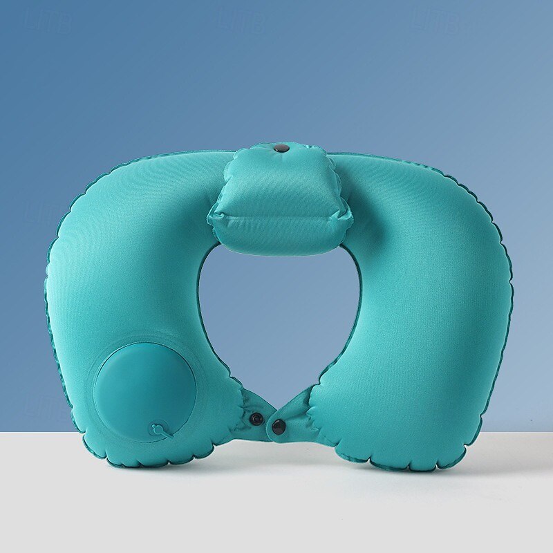 U-Shaped Inflatable Pillow, Nylon Fabric with Polyester Gel Fiber Filling, Snap Closure, Hand Washable, All-Season Comfort for Multi-Position Sleeping, Space-Themed Office & Outdoor Tent Pillow