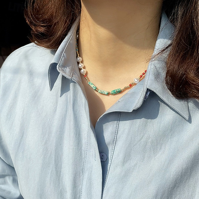 1PC Necklace For Women's Blue Green Street Daily Pearl Alloy Handmade3