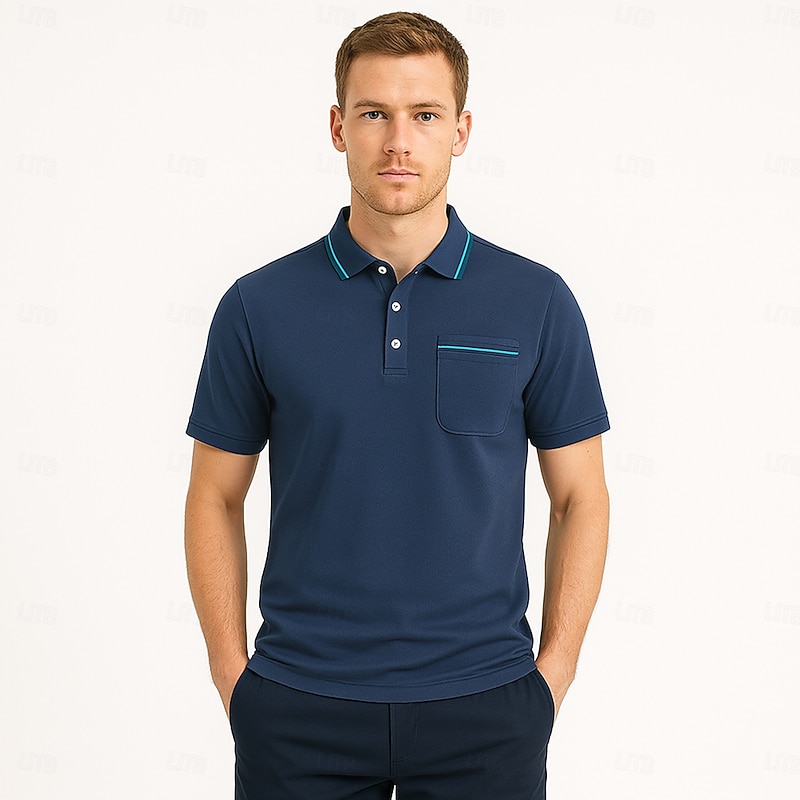 Men's Polo Knit Polo Sweater Formal Work Turndown Short Sleeve Color Block Stripe-Trim Stripe Spring Wine White Navy Blue Army Green Beige Polo