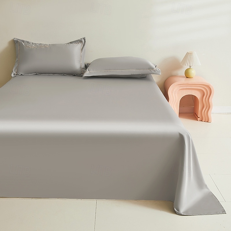 Summer Cool Ice Silk Bed Sheet Single Piece Single Dormitory Single Double Solid Color Bed Sheet Pillowcase Three-piece Bed3