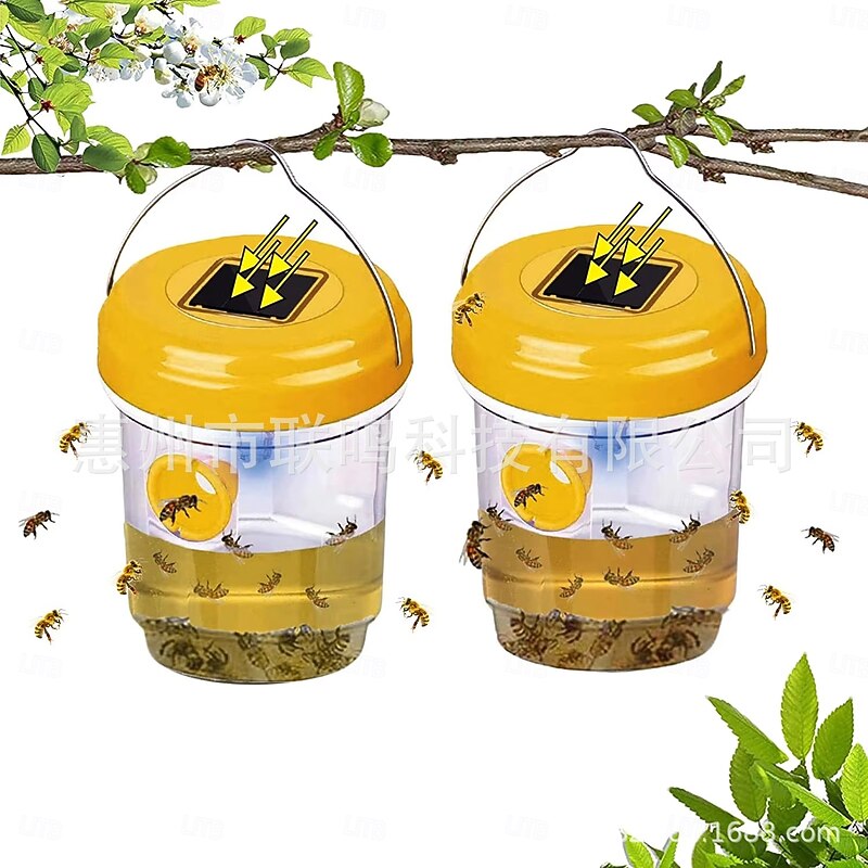 Wasp Traps Outdoor Hanging, Solar Bee Trap for Outside, Hornet Traps, Bee Wasp Catcher Outside Garden
