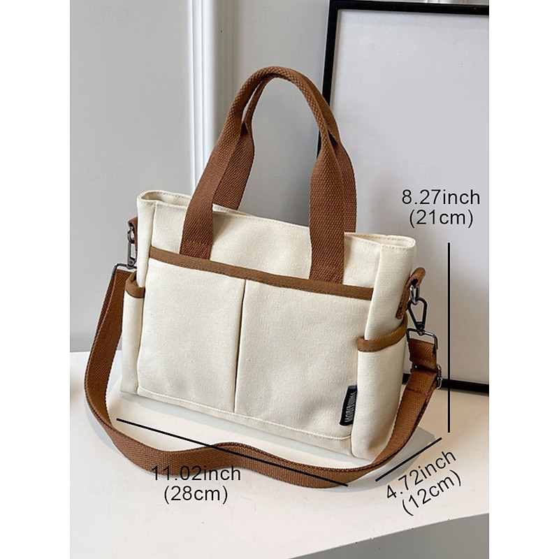 Women's Canvas Tote Shoulder Bag – Casual Two-Tone Handbag with Large Capacity, Multi-Pocket Design, Lightweight Crossbody Purse for Daily Use, Travel & Mom Essentials4