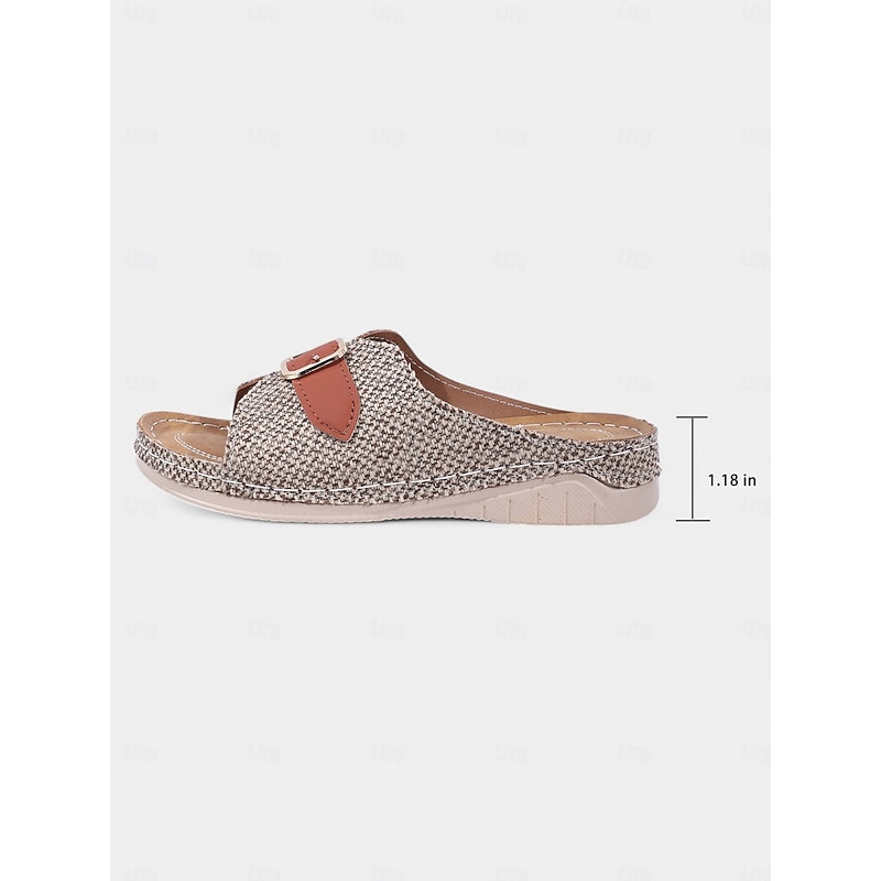 Women's Linen Flat Sandals with Buckle – Casual Summer Slides for Comfortable Daily Outdoor Wear4