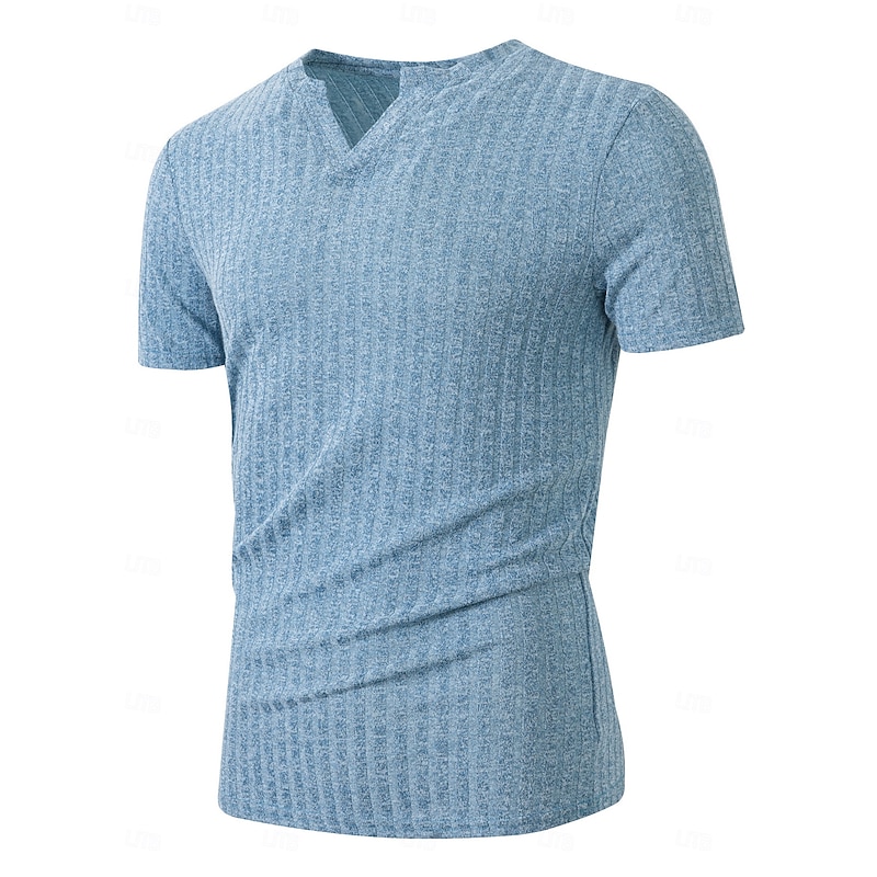 Men's T Shirt Muscle Shirt Ribbed Knit tee Tee Top Short Sleeves V Neck Summer Plain Textured Pit Strip Fashion Designer Sporty Ribbed Vacation Street Casual Light Blue Black Light Green Top Tee for3