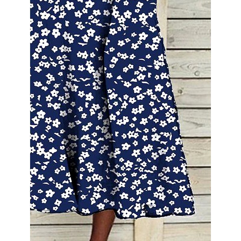 Women's Midi Dress A Line Dress T Shirt Dress Tee Dress Summer Dress Bohemia Vacation Vintage Regular Fit Floral Graphic Ditsy Floral Short Sleeve Crew Neck Navy Blue Light Blue Summer3