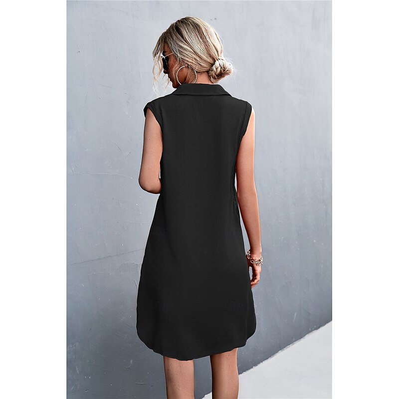 Women's Normal EU / US Size Mini Dress Casual Dress Cotton Maxi Dress Casual Sleeveless Date Form Fit Solid Color Sleeveless Shirt Collar Black Rusty Red Army Green Apricot Summer Spring4