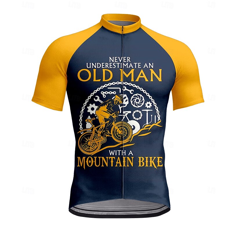 Men's Cycling Jersey Graphic Letter & Number Short Sleeve Bike Tee Tshirt Jersey Top with 3 Rear Pockets UV Resistant Quick Dry Front Zipper Reflective Strips Sports Blue Clothing Apparel