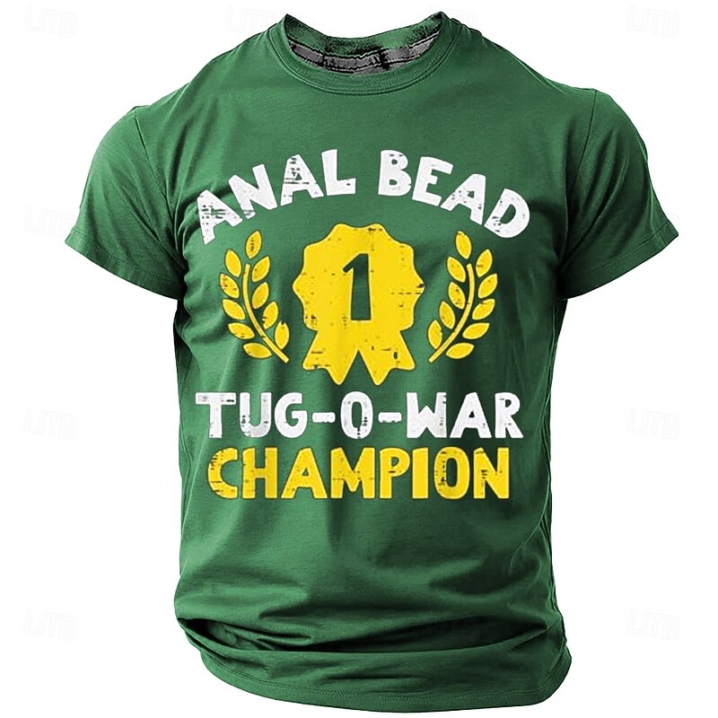 Men's Short Sleeve Funny T-Shirt 'Anal Bead Tug-O-War Champion' Graphic Tee Adult Humor Novelty Top2