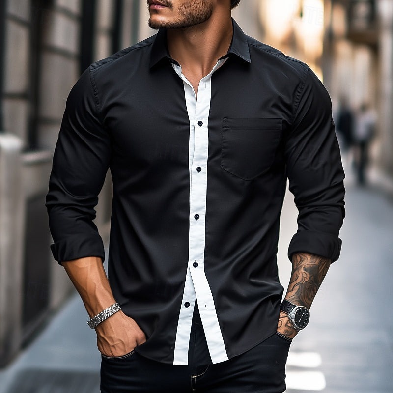 Men's Shirt Casual Shirt Button Up Shirt Black Long Sleeve Plain Collar Street Daily Clothing Apparel Fashion Casual