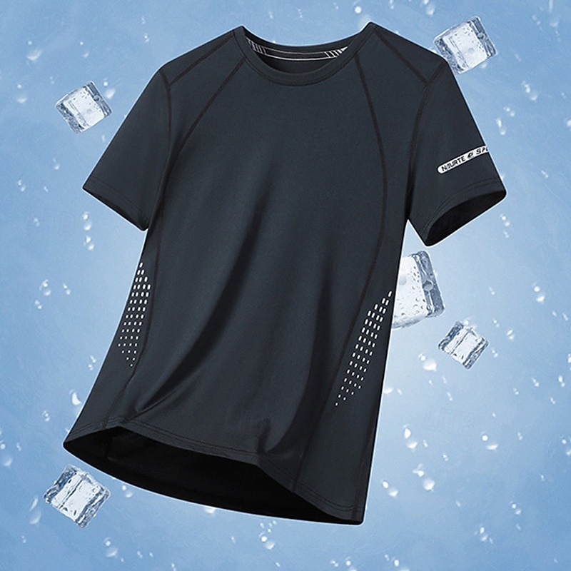 Men's Hiking Tee shirt Hiking Shirt Short Sleeve Crew Neck Tee Tshirt Short Sleeve Shirt Tee Top Outdoor Quick Dry Polyester Dark Grey Black Light Grey Gym Climbing Camping / Hiking / Caving