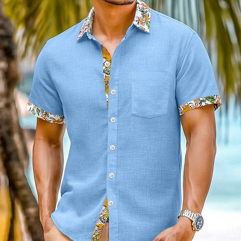 Men's Shirt Linen Shirt Summer Shirt Beach Wear Button Up Shirt Solid Color Vacation Curise Black White Green Light Blue Short Sleeve Collar Summer Spring & Summer Clothing Apparel