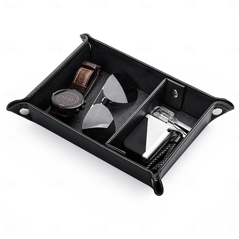 PU Leather Desk Organizer Tray, Multi-Compartment Key Holder, Jewelry & Makeup Storage Tray, Premium Leather Entryway Organizer for Home or Office2