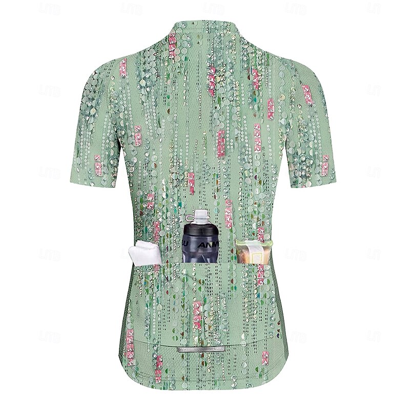 Women's Cycling Jersey Graphic Color Block Lines / Waves Short Sleeve Bike Jersey Top with 3 Rear Pockets Quick Dry Reflective Strips Back Pocket Moisture Wicking Sports Green Clothing Apparel2