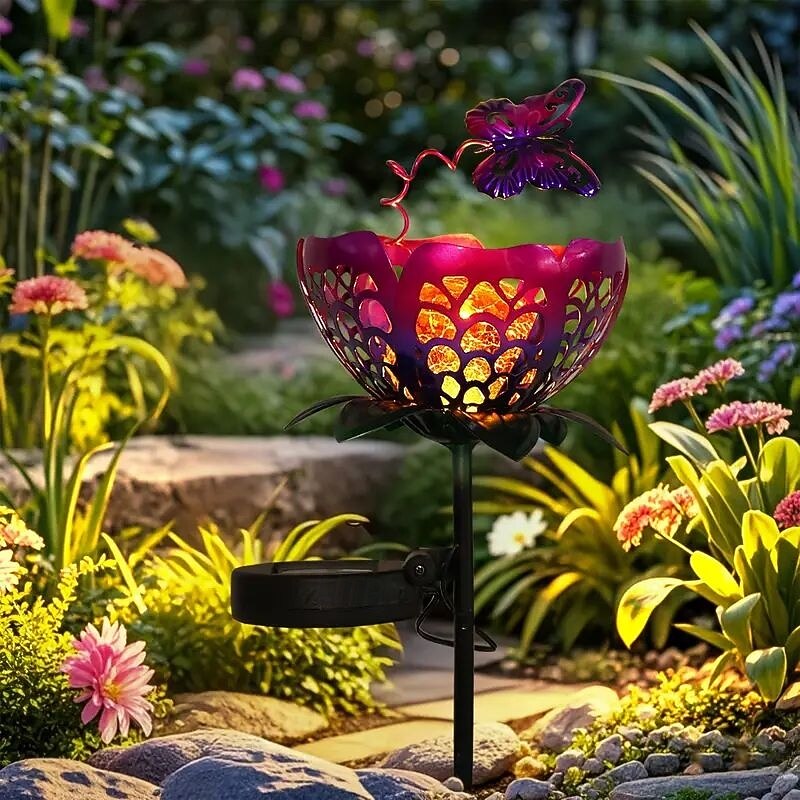 Solar Iron Tulip Butterfly Light Waterproof Garden Light Outdoor Lawn Courtyard Walkway Holiday Landscape Decoration2