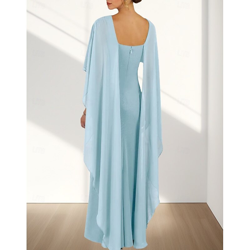 Mermaid / Trumpet Wedding Guest Dresses Elegant Dress Wedding Guest Engagement Floor Length Sleeveless Crew Neck Chiffon with Ruffles3