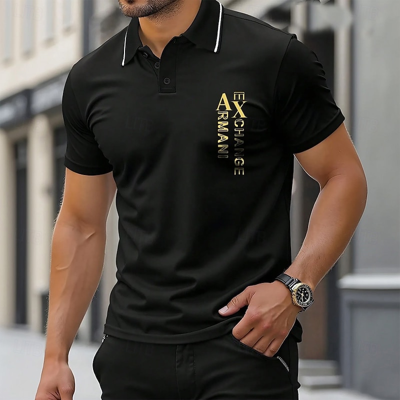 Men's Star Polo Short Sleeve Polo Shirts Collared Shirts Casual Outdoor Athleisure Daily Wear 3D Print Summer Black