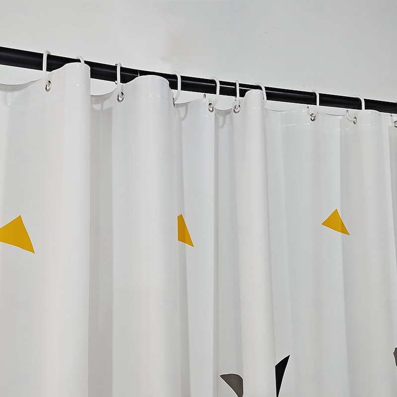 Shower Curtain, Waterproof PEVA Liner, 12 Hooks, Nordic Style Bathroom Decor, Beach Ocean Triangle/Plaid Print2