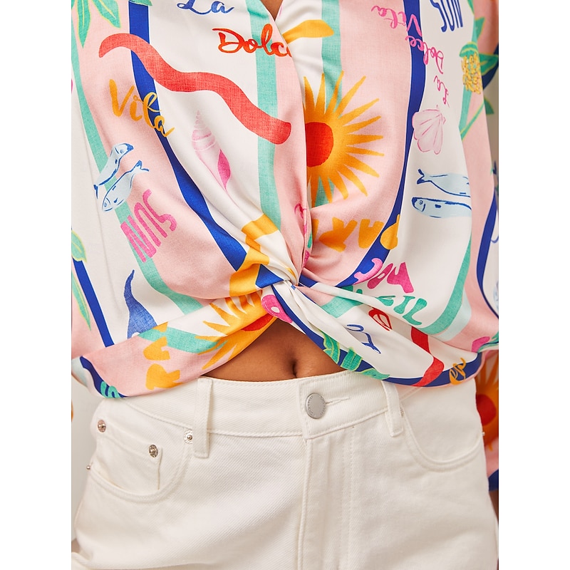 Tropical Print Twist Front Shirt3