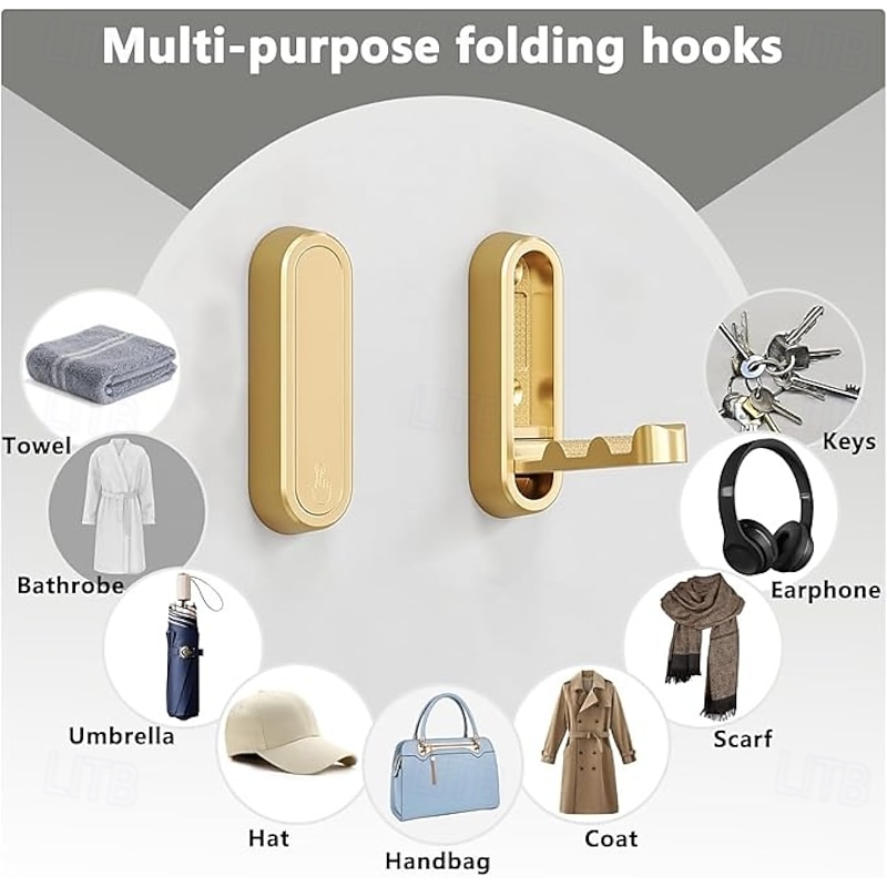 2pcs Folding Wall Hooks Folding Coat Hooks Space-Saving Foldable Hook Bathroom Towel Hook Wall Mounted for Hanging Coat Towels Clothes Hat Bags Keys3