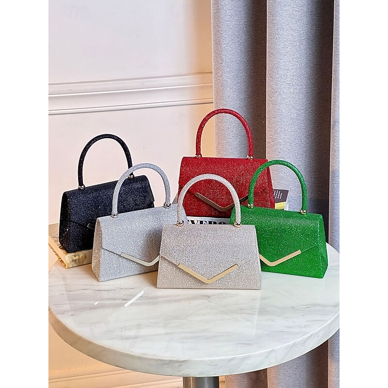 Women's Glitter Evening Clutch Bag with Chain Strap – Elegant Structured Top Handle Purse for Weddings, Cocktail Parties and Formal Events2