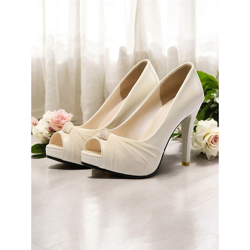 Women's Peep Toe Stiletto Heels - White Knot High Heels for Weddings, Prom and Romantic Daily Dates3