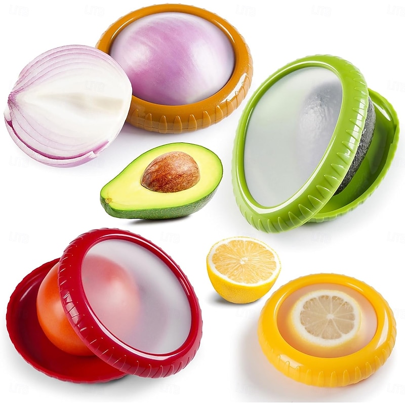 4pcs Avocado Saver and Onion Storage Set, Silicone Fruit Vegetable Anti-oxidation Box,Reusable Fridge Fresh Pod Food Storage,Perfect Lemons Tomato Gar